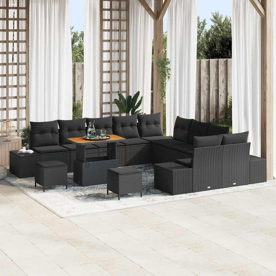 Garden Sofa Set 13 pcs Black Poly Rattan
