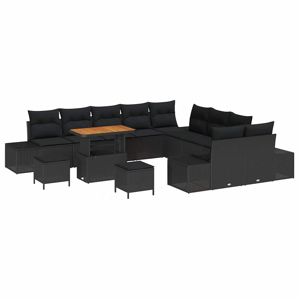Garden Sofa Set with Cushion 13 pcs Black Poly Rattan