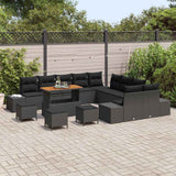 Garden Sofa Set with Cushion 14 pcs Black Poly Rattan