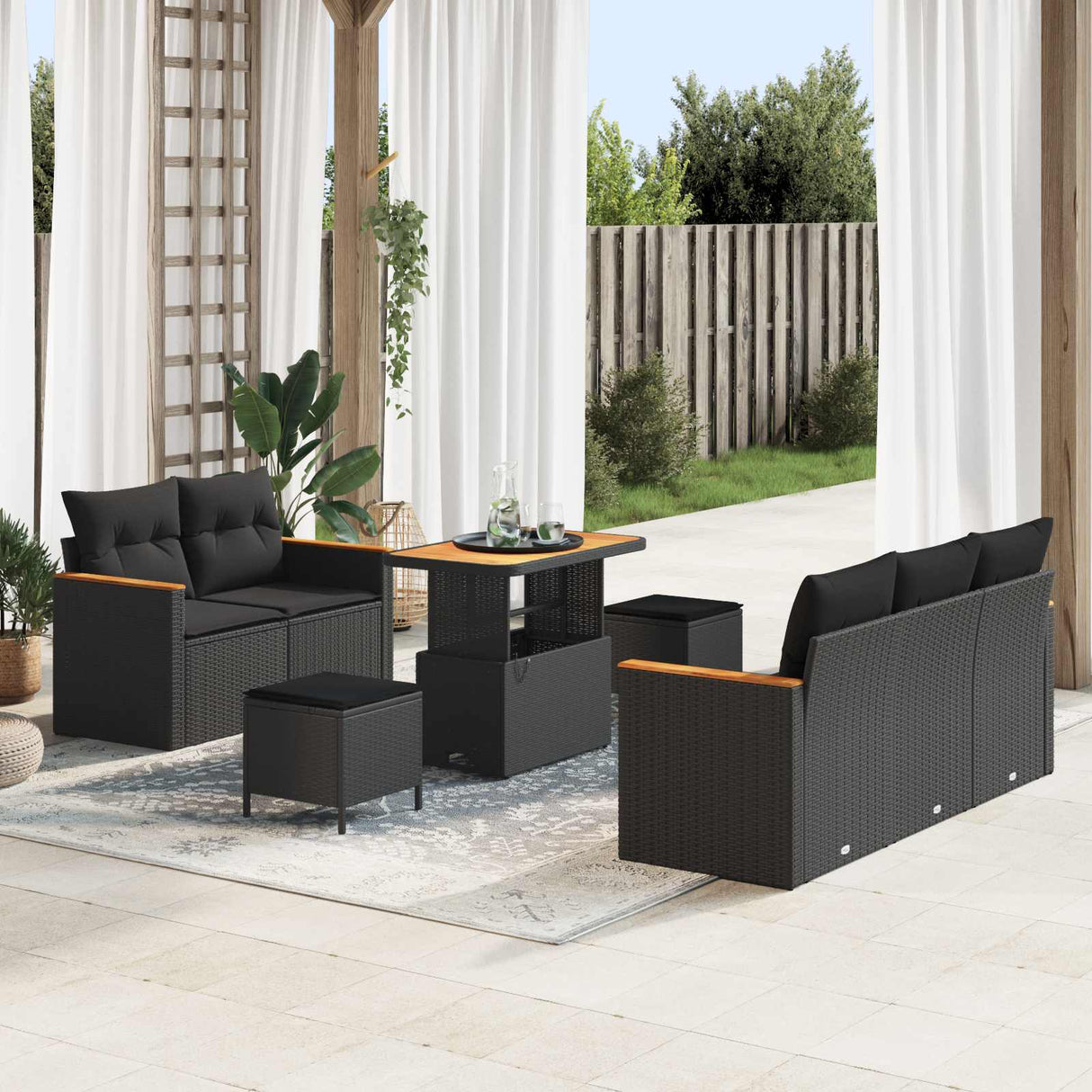 Garden Sofa Set 8 pcs Black Poly Rattan