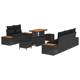 Garden Sofa Set with Cushion 8 pcs Black Poly rattan - Front View