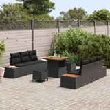 Garden Sofa Set with Cushion 9 pcs Black Poly rattan - Side View