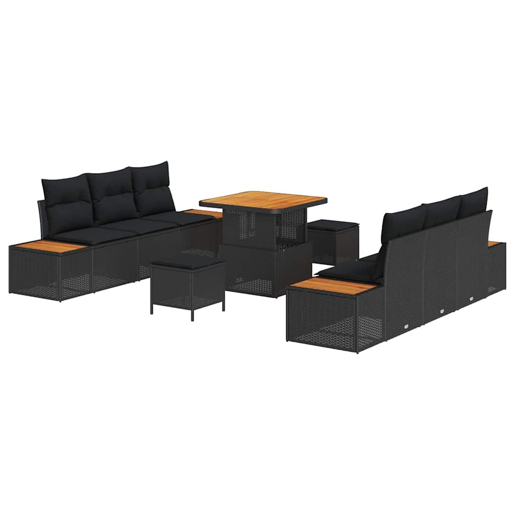 Garden Sofa Set with Cushion 9 pcs Black Poly rattan