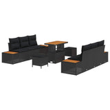 Garden Sofa Set 9 pcs Black Poly Rattan - Front View