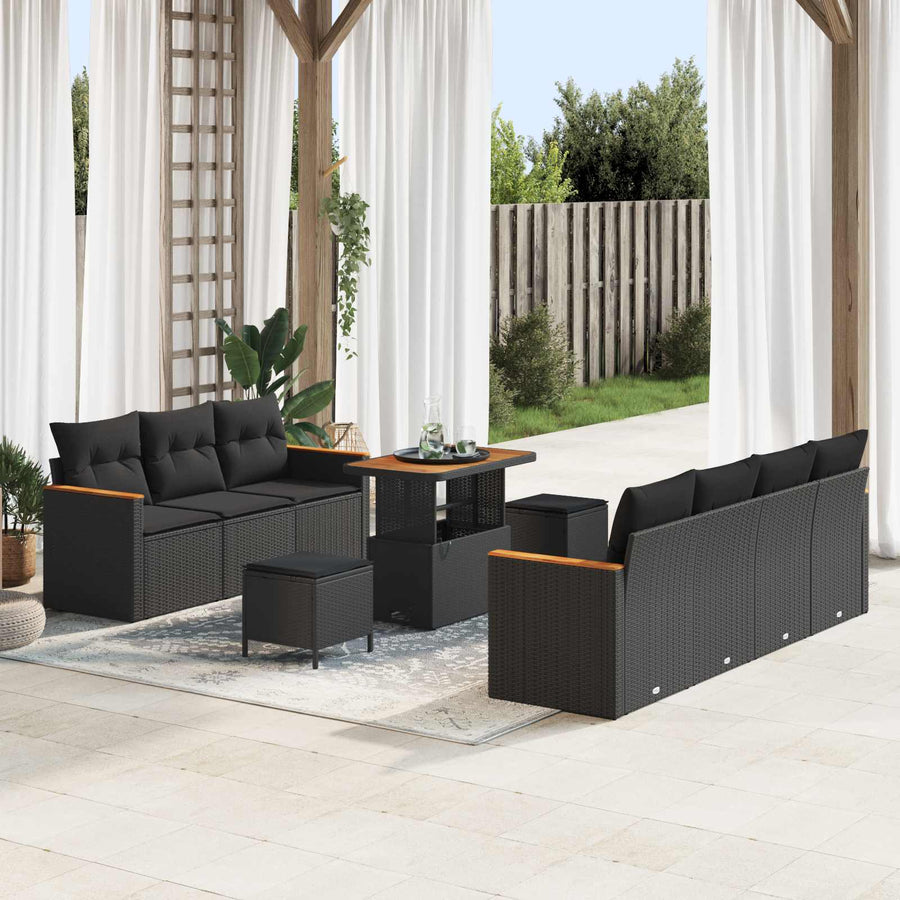 Garden Sofa Set 10 pcs Black Poly Rattan