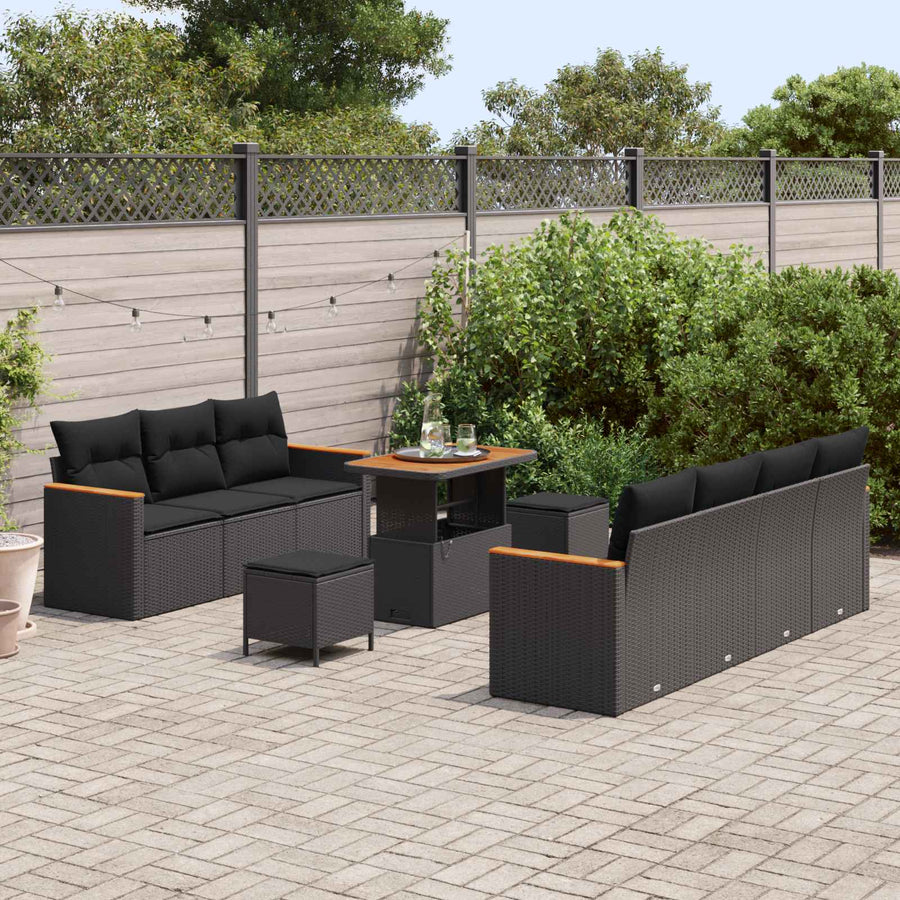 Garden Sofa Set 10 pcs Black Poly Rattan