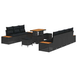 Garden Sofa Set with Cushion 10 pcs Black Poly rattan - Front View