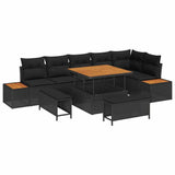 Garden Sofa Set with Cushion 9 pcs Black Poly rattan - Front View