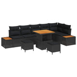 Garden Sofa Set with Cushion 9 pcs Black Poly rattan - Front View
