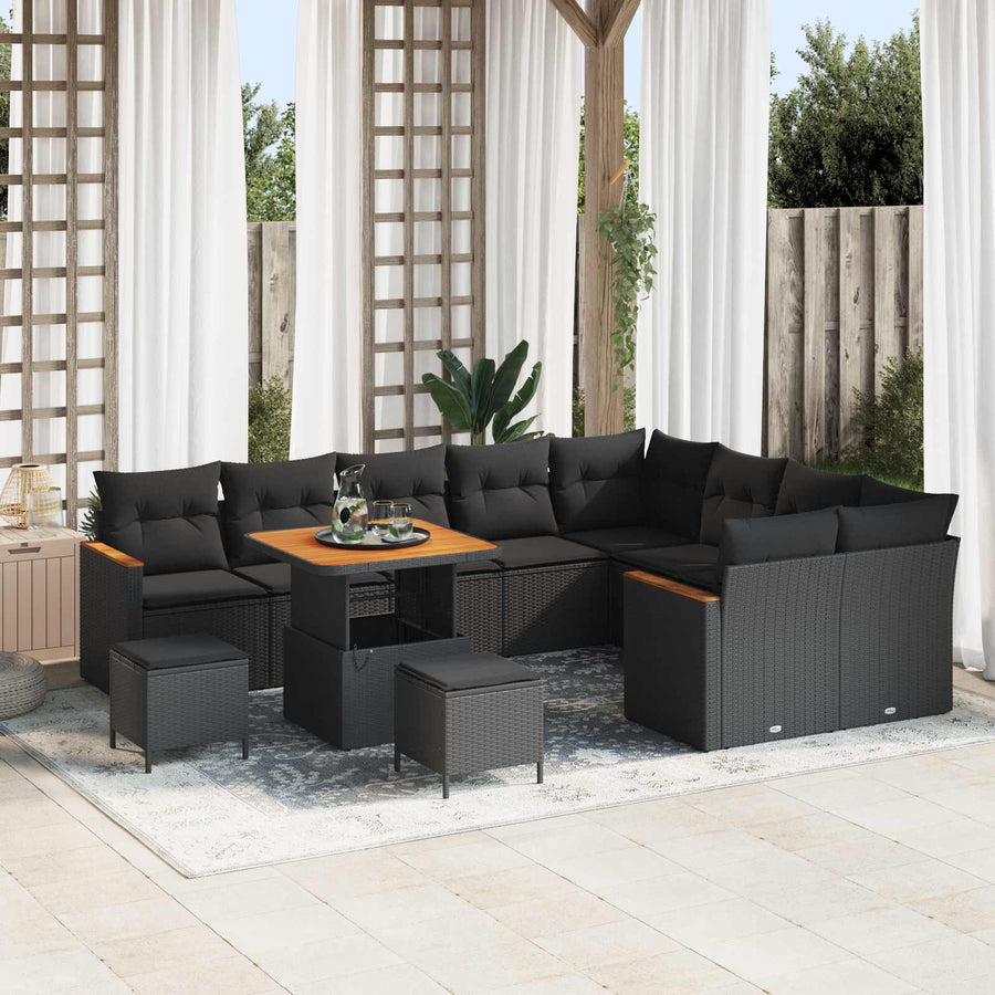 Garden Sofa Set 12 pcs Black Poly Rattan