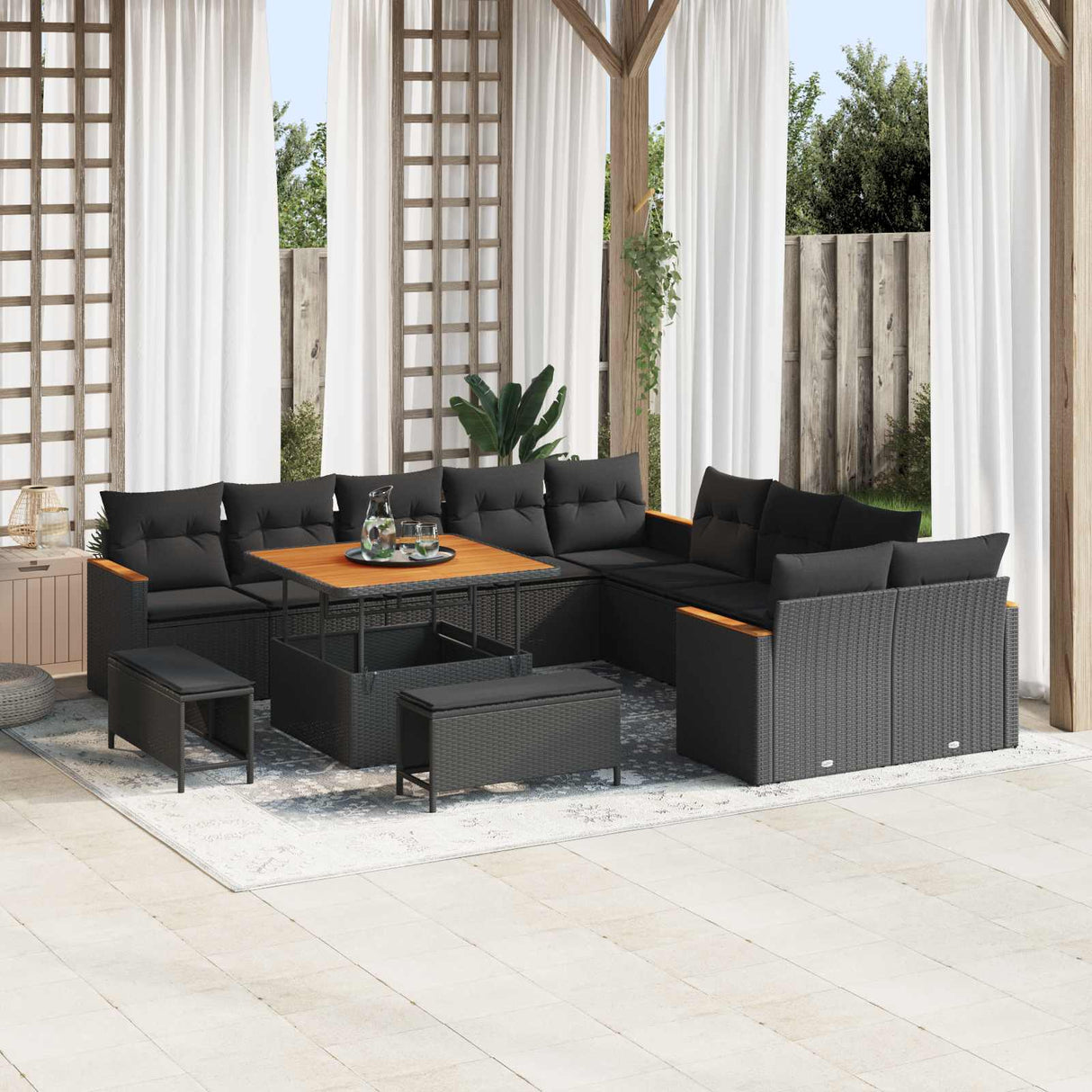 Garden Sofa Set 13 pcs Black Poly Rattan