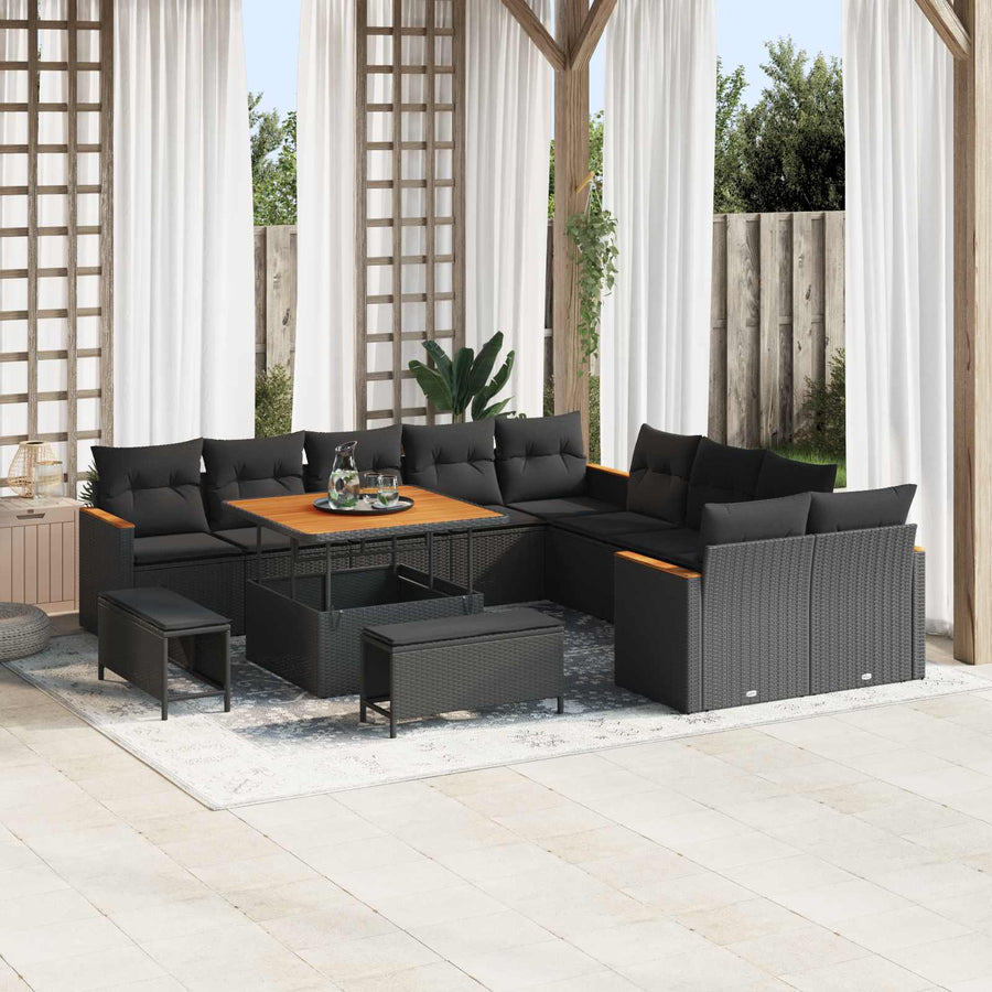 Garden Sofa Set 13 pcs Black Poly Rattan