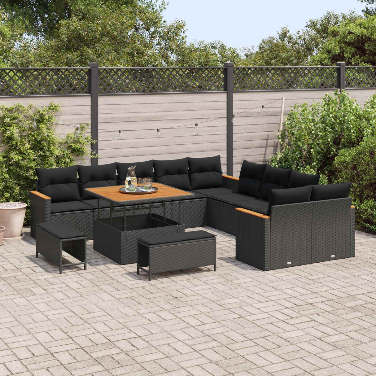 Garden Sofa Set 13 pcs Black Poly Rattan