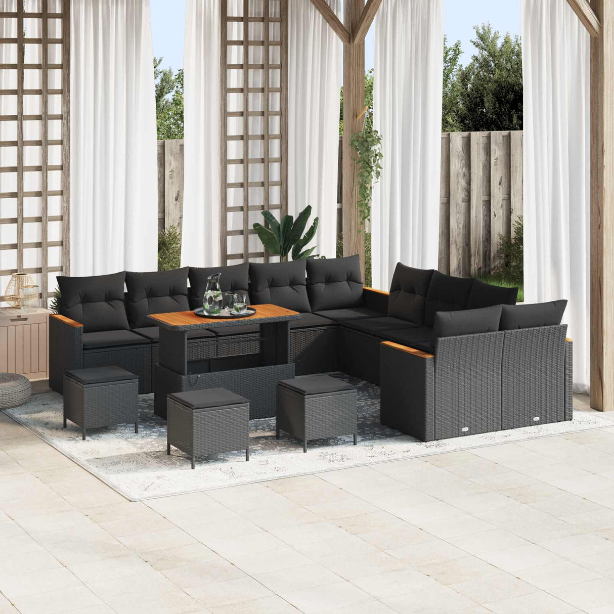Garden Sofa Set 14 pcs Black Poly Rattan