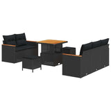 Garden Sofa Set with Cushion 8 pcs Black Poly rattan - Front View