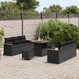 Garden Sofa Set with Cushion 9 pcs Black Poly rattan - Side View