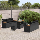 Garden Sofa Set with Cushion 9 pcs Black Poly rattan - Side View