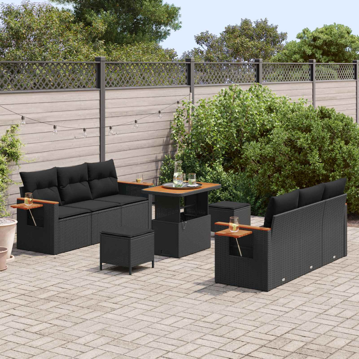 Garden Sofa Set 9 pcs Black Poly Rattan