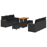 Garden Sofa Set with Cushion 9 pcs Black Poly rattan - Front View