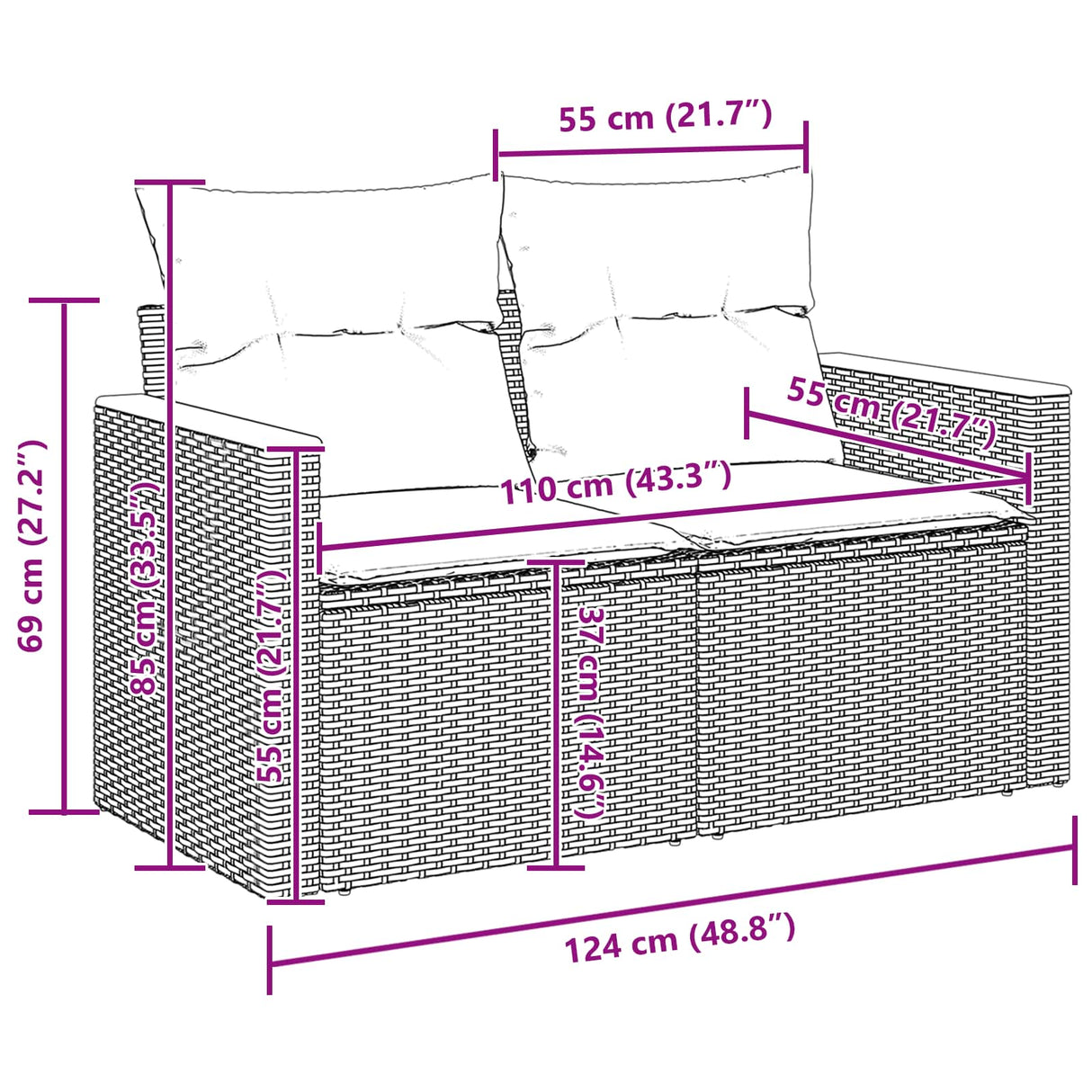 Garden Sofa Set with Cushion 9 pcs Black Poly rattan
