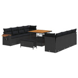 Garden Sofa Set 11 pcs Black Poly Rattan - Front View