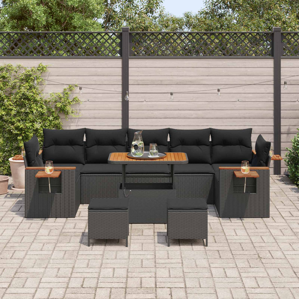 Garden Sofa Set 10 pcs Black Poly Rattan