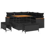 Garden Sofa Set with Cushion 8 pcs Black Poly rattan - Front View