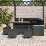 Garden Sofa Set with Cushion 9 pcs Black Poly rattan - Side View
