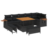Garden Sofa Set 9 pcs Black Poly Rattan - Front View