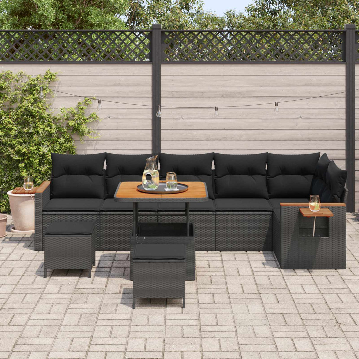 Garden Sofa Set 9 pcs Black Poly Rattan