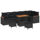 Garden Sofa Set with Cushion 9 pcs Black Poly rattan - Front View