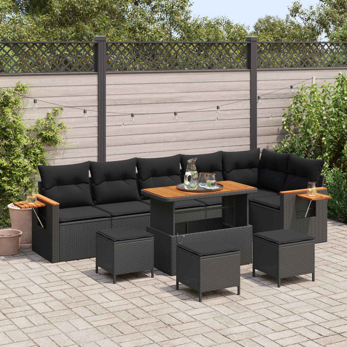 Garden Sofa Set 10 pcs Black Poly Rattan