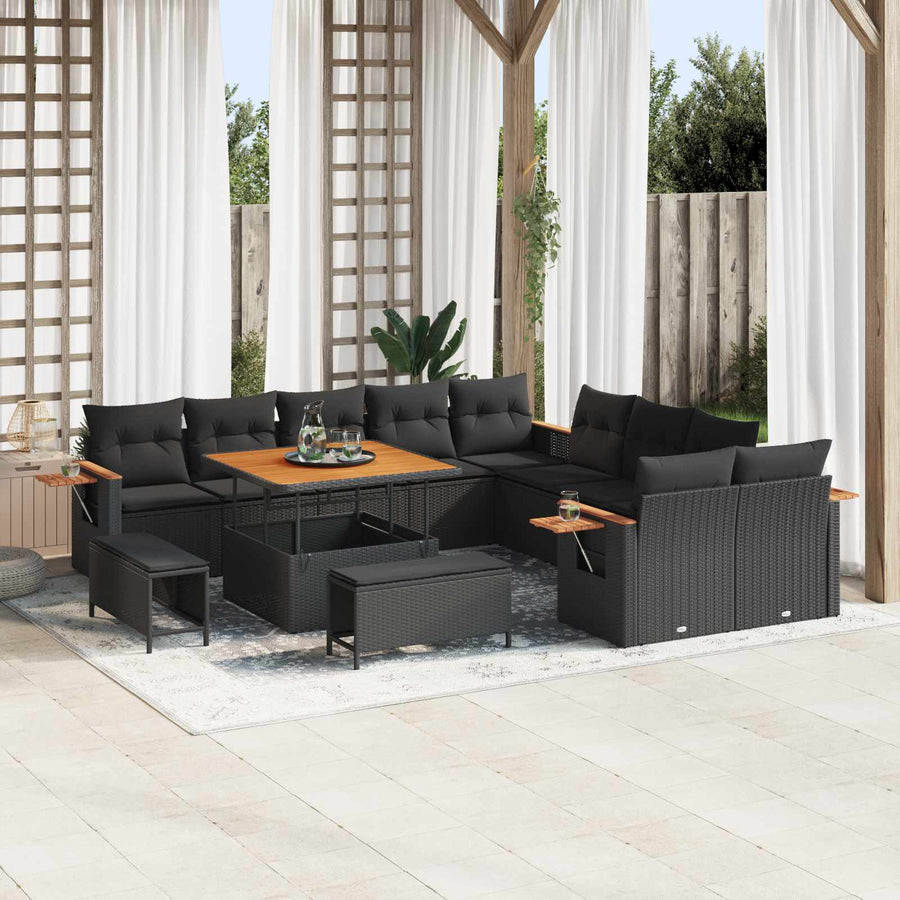 Garden Sofa Set with Cushion 13 pcs Black Poly rattan