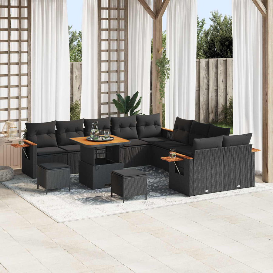 Garden Sofa Set with Cushion 13 pcs Black Poly rattan