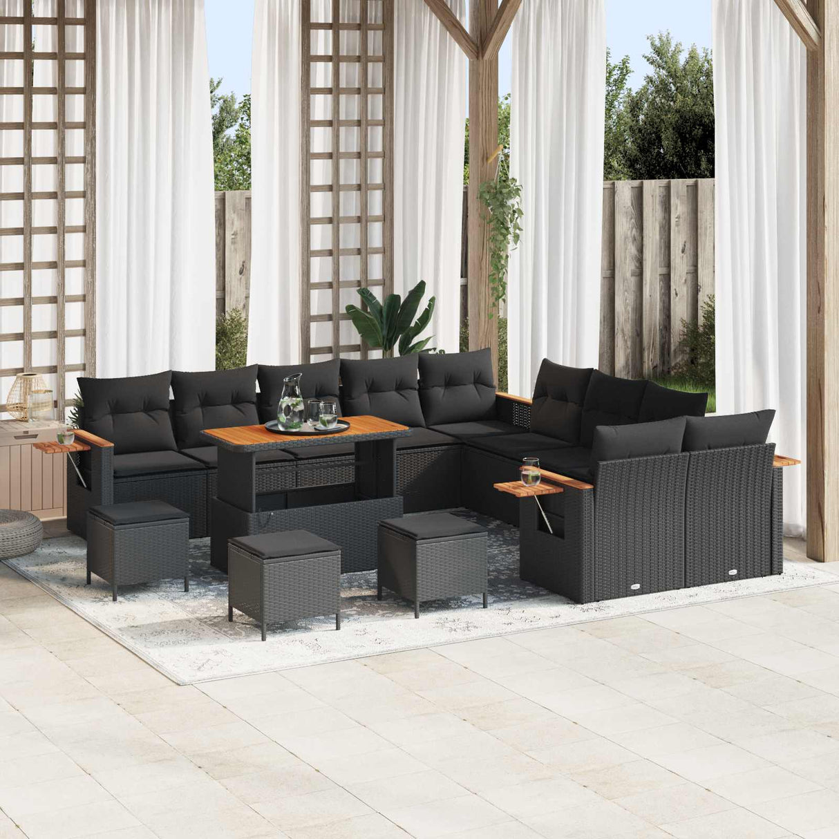Garden Sofa Set with Cushion 14 pcs Black Poly rattan