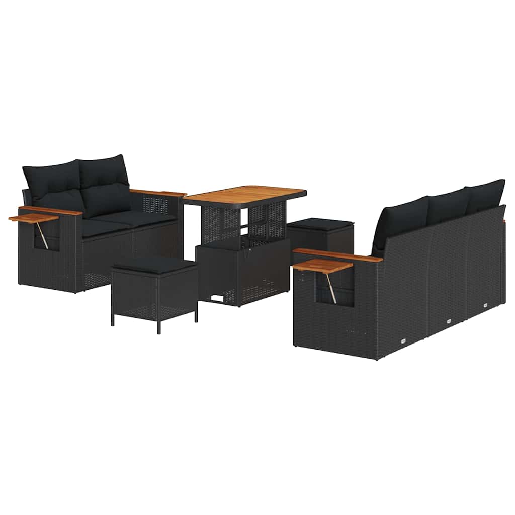 Garden Sofa Set with Cushion Manual 8 pcs Black 90 x 55 x 71 cm