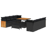 Garden Sofa Set with Cushion Manual 11 pcs Black