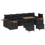 Garden Sofa Set with Cushion 10 pcs Black 90 x 55 x 71 cm - Front View