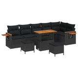 Garden Sofa Set with Cushion 9 pcs Black 90 x 55 x 71 cm - Front View