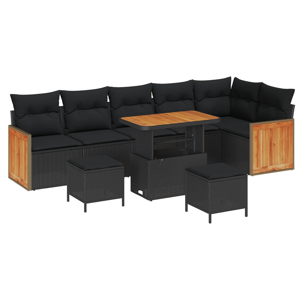 Garden Sofa Set 9 pcs Black Poly rattan and powder-coated steel