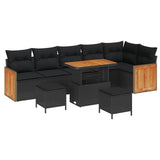 Garden Sofa Set 9 pcs Black Poly rattan and powder-coated steel