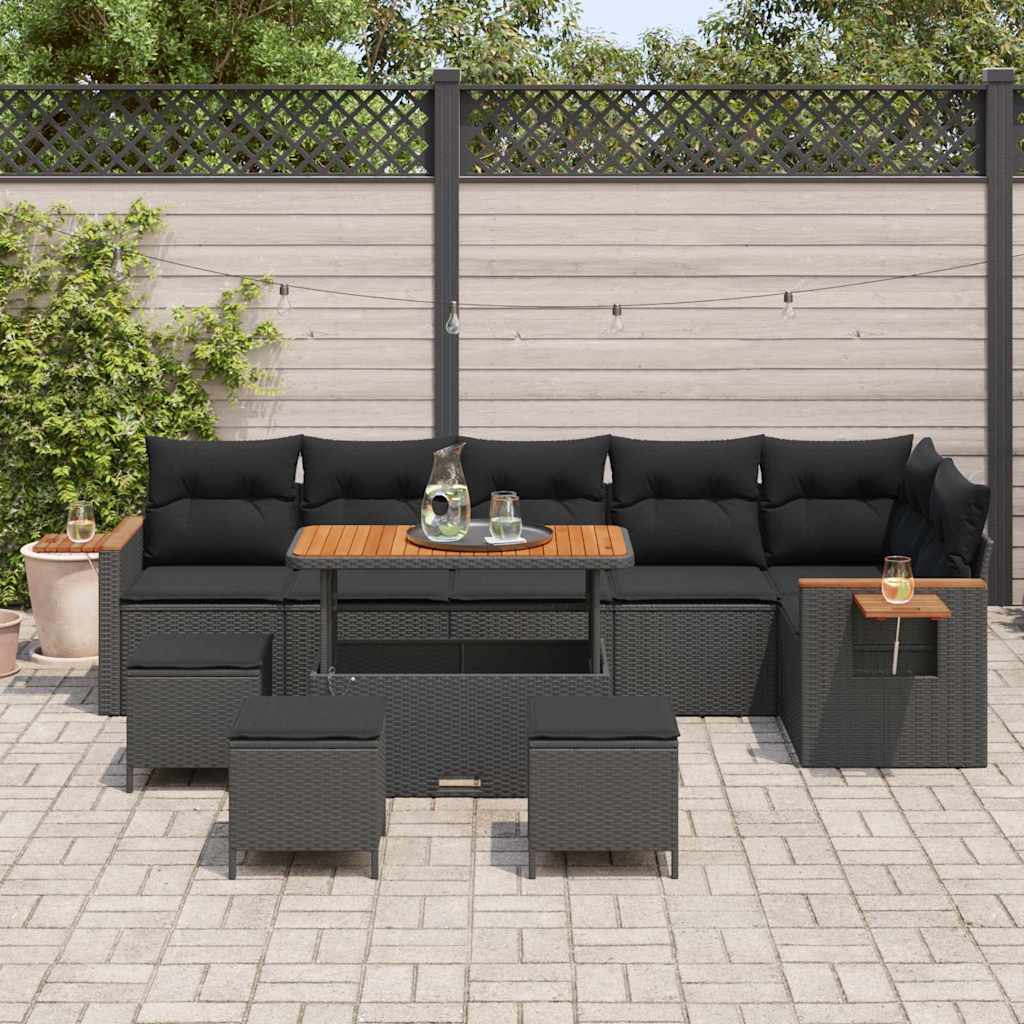 Garden Sofa Set with Cushion 10 pcs Black 110 x 55 x 71 cm