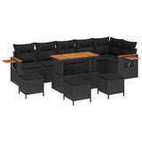 Garden Sofa Set with Cushion 10 pcs Black 110 x 55 x 71 cm - Front View