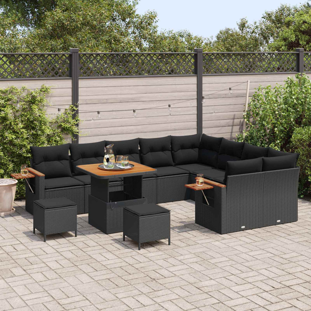 Garden Sofa Set with Cushion 12 pcs Black