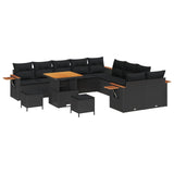 Garden Sofa Set with Cushion 13 pcs Black - Front View