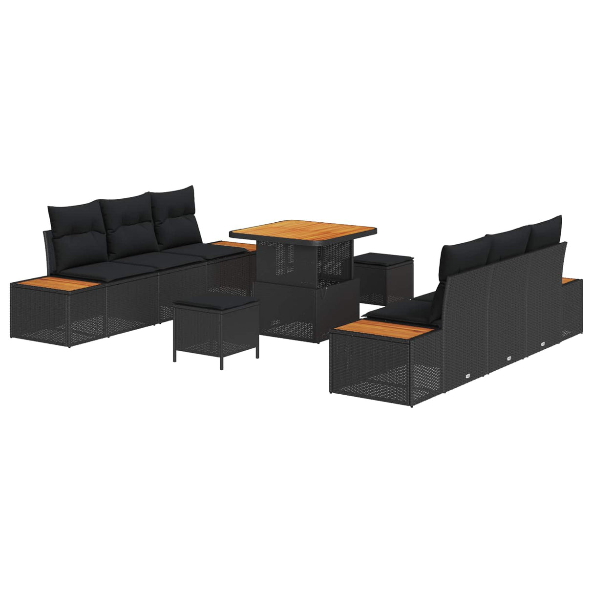 Garden Sofa Set 9 pcs Black Poly Rattan and Powder-coated Steel