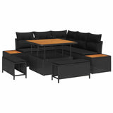Garden Sofa Set 8 pcs Black Poly Rattan and Powder-coated Steel