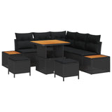 Garden Sofa Set 8 pcs Black Poly Rattan and Powder-coated Steel