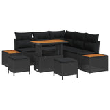 Garden Sofa Set 8 pcs Black Poly Rattan and Powder-coated Steel