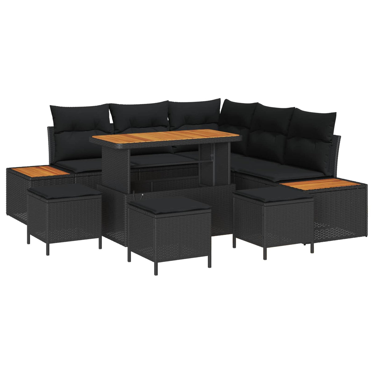 Garden Sofa Set 9 pcs Black Poly Rattan and Powder-coated Steel